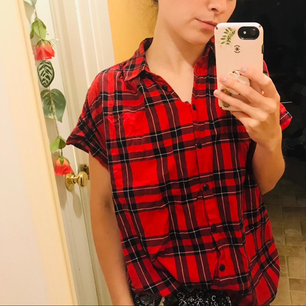 Madewell plaid Red Button Down Top